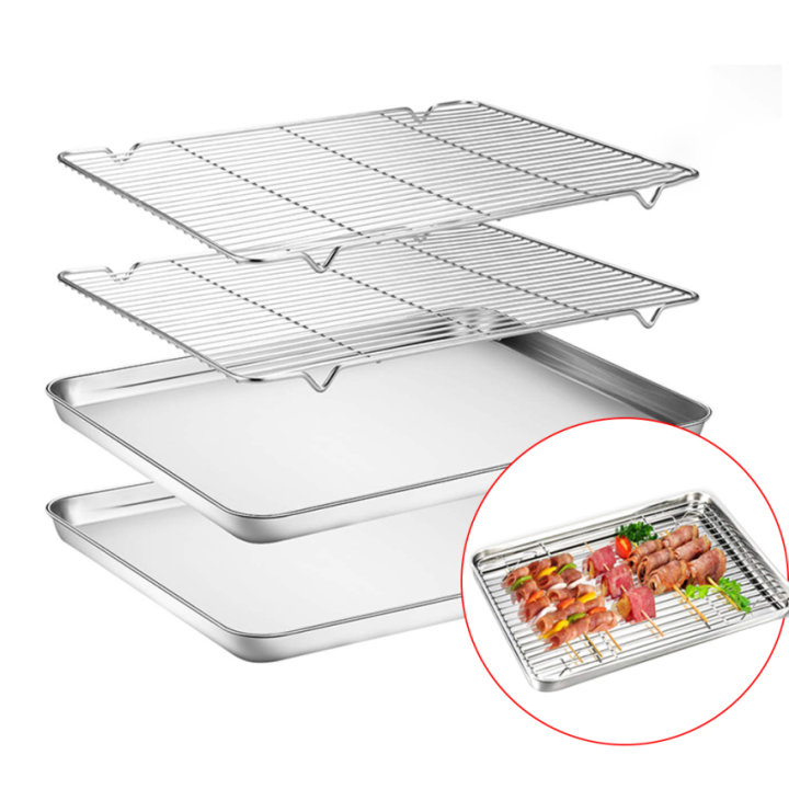 Stainless Steel Quarter Sheet Pan Bakery Cooling Racks Jelly Roll Pan