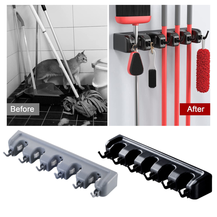 Mop and broom rack wall mount, broom and mop rack storage rack with 5