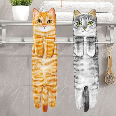 แมวผ้าเช็ดตัวมือตลก-น่ารักห้องน้ำผ้าเช็ดตัวครัวแมวตกแต่งแขวนผ้าขนหนู F-Ace ผ้าขนหนูซุปเปอร์ดูดซับนุ่มใหม่บ้านร้อนของขวัญสำหรับคนรักแมว-สีส้ม