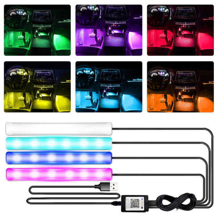 แถบไฟ-led-รถยนต์เอฟเฟกต์-diy-ตัวเลือก56โหมดมาพร้อมกับแถบไฟ-led-rgb-4แถบมีให้เลือกมากกว่า460สีและ29สีที่แตกต่างกันเพื่อเลือกคุณสามารถ-diy-โหมดสีที่เป็นเอกลักษณ์ของคุณเองเพื่อสร้างบรรยากาศที่สบายและโรแม