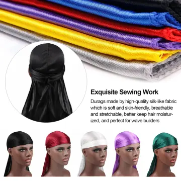 Silky Satin Durags for Men Designer Long Tail Beanies Doo Rags Caps Du-Rags  for Women Silk Satin Tie Do Rags Cap for Waves Black