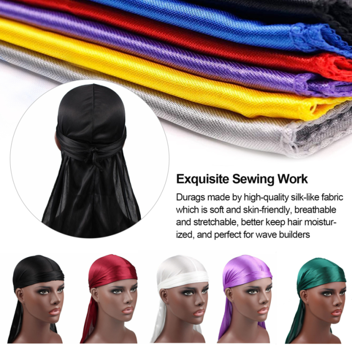 Durags For Men,silk-like Durags Satin Long-tail Head Wraps Silky