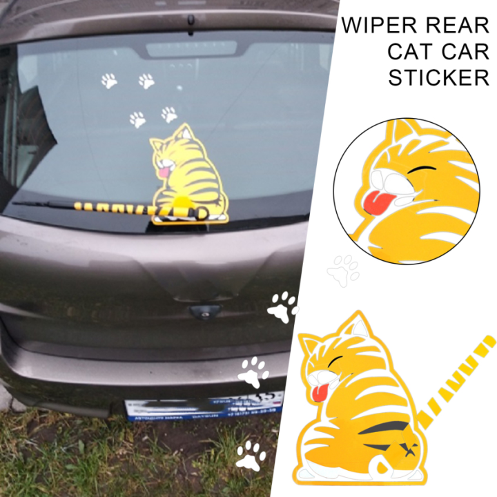 Cat Moving Tail Paws Car Stickers Windshield Rear 3d Window Wiper