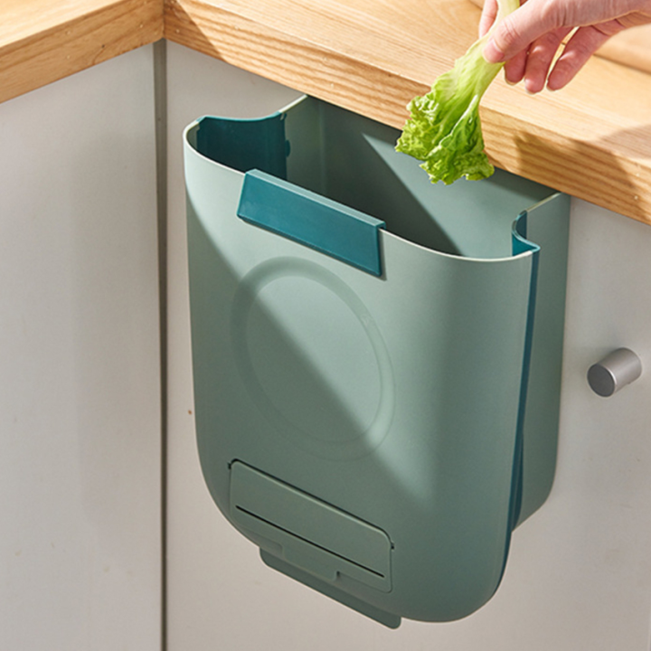 ถังขยะพับได้-ถังขยะติดผนังประตูตู้ครัวพับเก็บได้ตะกร้ากระดาษใช้ในบ้านแบบสร้างสรรค์