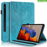 Casing Tablet สำหรับเคสซัมซุงกาแล็กซีแท็บ S9 SM-X710/SM-X716B/SM-X718U 11นิ้วฝาครอบขาตั้งกระเป๋าสตางค์รูปต้นไม้นูนสำหรับ Galaxy Tab S9 S8เคส S7