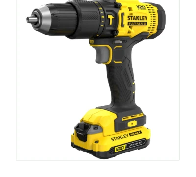 STANLEY สว่านกระแทกไร้สาย 20V พร้อมแบตเตอรี่ 2.0 Ah และดอกสว่าน 100 ชิ้น SCD711D2KA-B1 สีเหลือง-ดำ