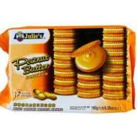 ?โปรโมชั่นพิเศษ? (จูลี่ส้มเล็ก ถาด180g) Julies peanut butter biscuit 180g ขนมไส้เนยถั่ว คุกกี้ ถั่ว [จูลี่ ส้มเล็ก] KM16.7619?HOT Sale?