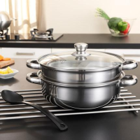 MH หม้อ Airwork อเนกประสงค์หม้อนึ่ง 2ชั้น 28cm  ซึ้งสแตนเลส Steamer Pot ตุ่น ต้ม นึ่ง หม้อสุกี้ปรุงอาหารรวดเร็ว 2in1 พร้อมฝาใส หม้อนึ่ง ซึ้ง