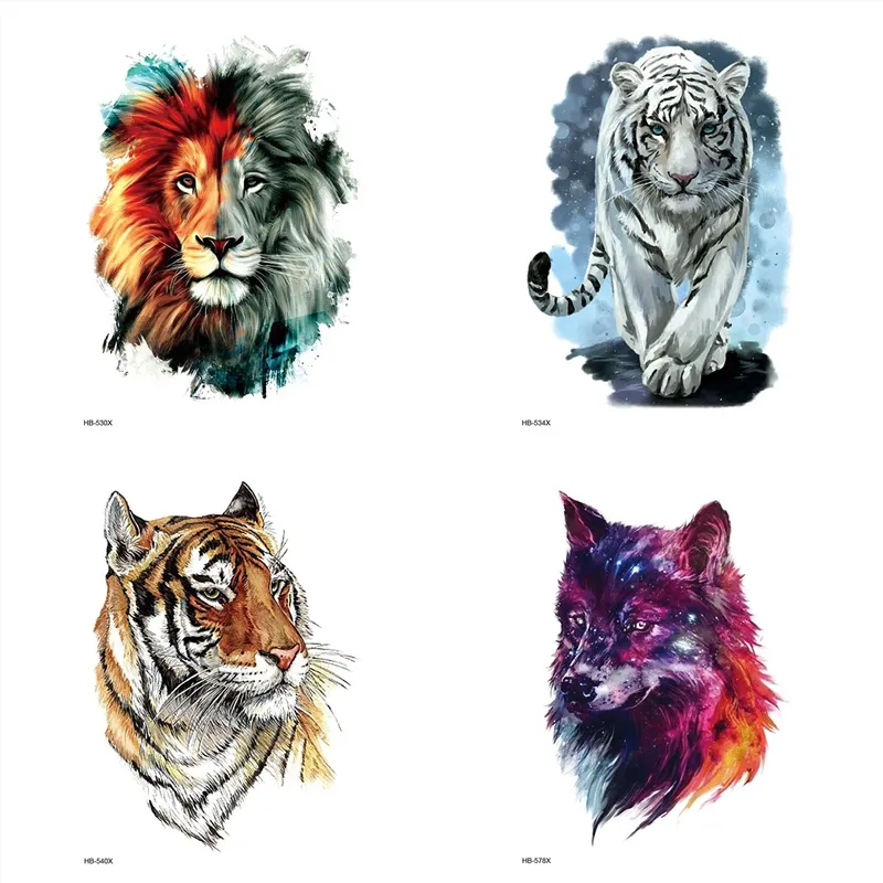 Lion Tiger Wolf Animal Tattoos Men Waterproof Temporary Tattoo