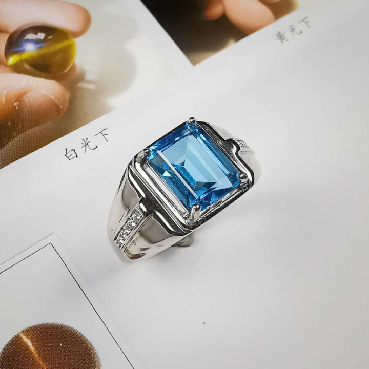 Aquamarine S925 Silver Diamond Men Women Fashion Jewelry Blue