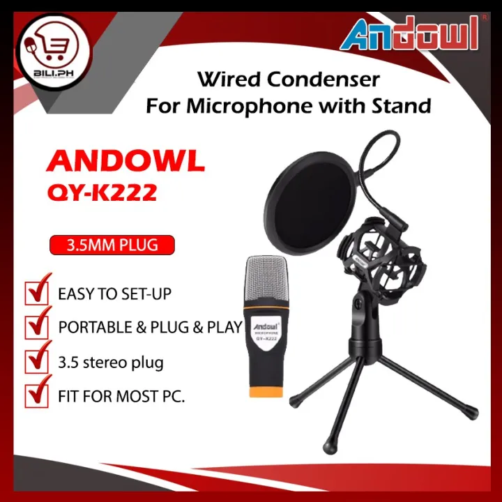 ANDOWL QYK222 3.5mmplug Wired Condenser For Microphone with Stand