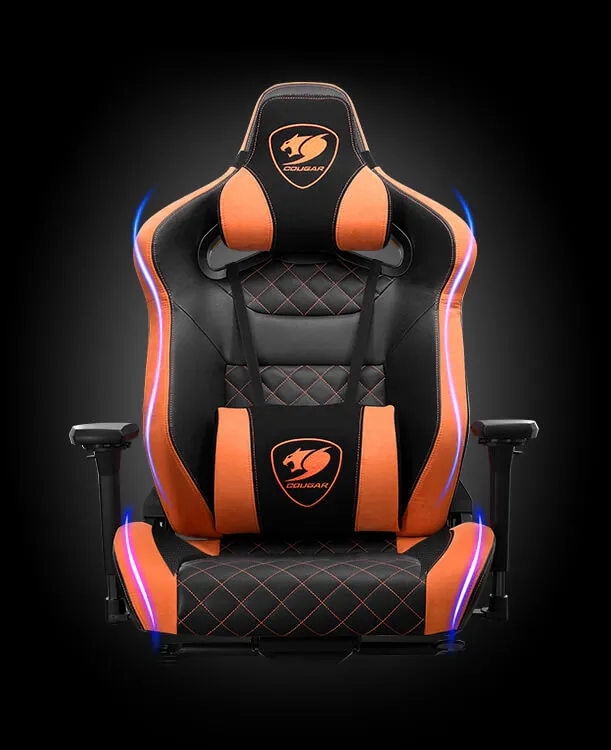 COUGAR Titan Pro Royal Flagship Gaming Chair with Breathable PVC Leather,  Premium Suede-Like Texture, 160kg Max Load Capacity, 170° Reclining, 5-Star  Aluminum Alloy Base, Black-Orange