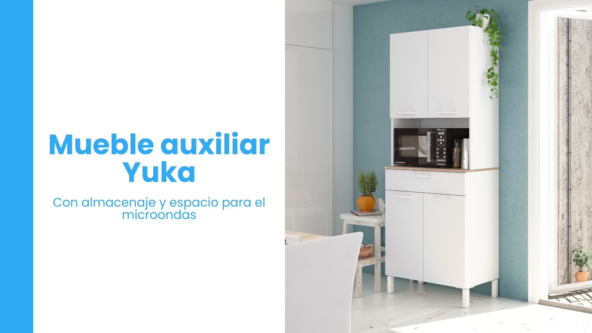 Mueble auxiliar mueble cocina para microondas Yuka, aparador color blanco, muebles  para el hogar, mueble almacenaje cocina