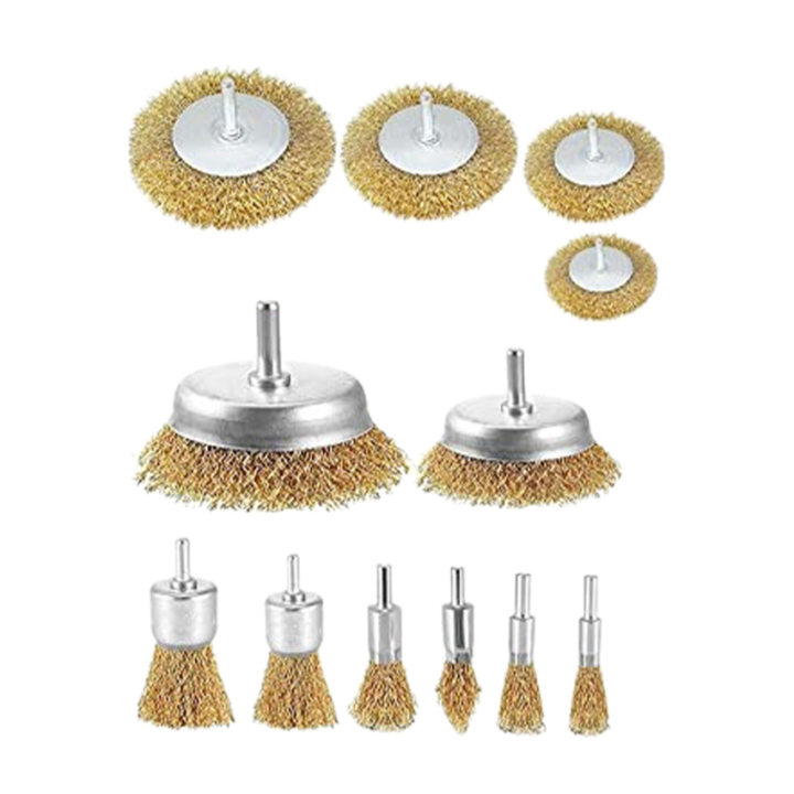 Drill Wire Brush, 12-Piece Brass Coated Wire Brush Wheel Cup Brush Set ...