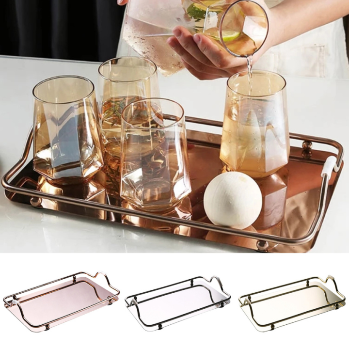 Rectangle Tray With Handle, Gold/Silver Serving Trays, Decorative