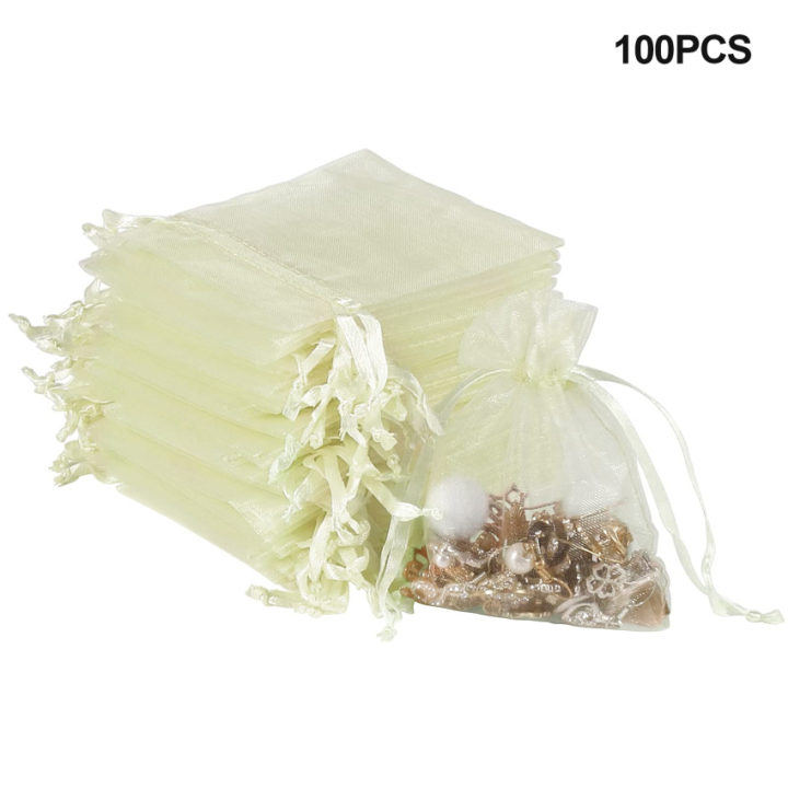 Small Jewelry Bags - 100 Pack 4x6 Inch Small Sheer Organza Drawstring  Pouches, Mini White Sachet Mesh