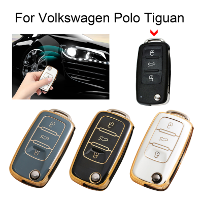 เคสกุญแจ Tpu รถพับได้สำหรับ Volkswagen Polo Tiguan VW Passat สำหรับ Skoda,อุปกรณ์ตกแต่งพวงกุญแจรถยนต์