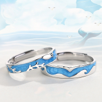 1 Pair S925 Sterling Silver Sea Fishes Matching Couple Rings for Him and Her Set Size Adjustable Wedding Engagement Ring Anniversary Ring