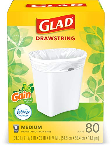 EKO 8 Gallon Extra Strong Drawstring Trash Bags, 80 Pack, White 