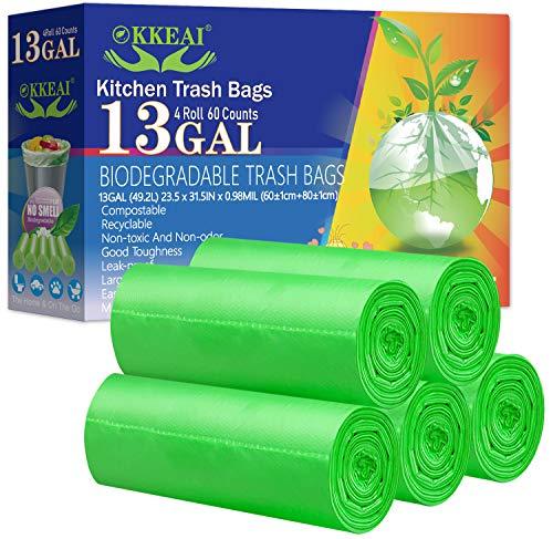 OKKEAI Biodegradable Trash Bags 13 Gallon/49.2 Liter,0.98 Mil Thicken Tall Kitch 