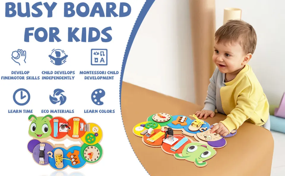 Busy Board - Wooden Montessori Activity Board for Toddlers & Kids - 12  Educational Sensory Toys to Learn Basic Life Skills & Develop Fine Motor  Skills