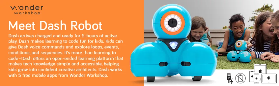 Wonder Workshop Dash – Coding Robot for Kids 6+ – Voice Activated –  Navigates Objects – 5 Free Programming STEM Apps – Creating Confident  Digital