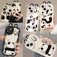 เคสสำหรับ VIVO Y78 Plus Y78 V9 Y85 Y93 Y76 Y02S Y17ตุ๊กตาหมีแพนด้าน่ารัก3D Y12 Y15 Y11 Y3S V27 Pro V27E ครีมเคสมือถือขอบคลื่นรูปการ์ตูน3มิติหูหรูหราป้องกันเลนส์กันกระแทก