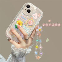 เคสสำหรับ XIaomi Redmi Note 12 Plus 5G 10T 11T 5G 10T 11G 5G 10S 11S 8 9 POCO M3 M4 Pro เคสโทรศัพท์ TPU นิ่มใสลายดอกไม้3D ขอบโค้งงอกำไลข้อมือรูปโซ่สายซิลิโคนน่ารักปกป้องเต็มรูปแบบลายการ์ตูนคู่ยอดนิยมที่หรูหรา