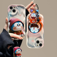 เคสสำหรับ Xiaomi X3 POCO X5 X4 NFC GT F3 M4 M3 Redmi Note 12 Pro เคสมือถือร้อนครีมพวงกุญแจเลนส์เต็มรูปแบบขอบคลื่นการ์ตูนน่ารัก3D โดราเอมอนสร้อยข้อมือ INS