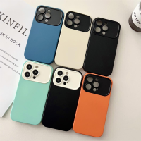 เคสสำหรับ iPhone 14 15 Pro Max Plus 14Plus 15Plus เคสมือถือหน้าต่างขนาดใหญ่สีทึบซิลิโคนกันกระแทกเลนส์เต็มรูปแบบ