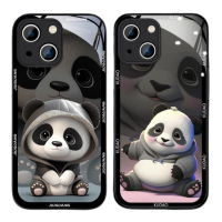 เคสสำหรับ VIVO Y20 Y20i Y12S Y20G Y78 V29 5กรัม Y36 Y15S Y15A Y01 Y16 Y17 Y21 Y51 Y31ขอบซิลิโคนอ่อนนุ่มของเหลวแก้วแพนด้าน่ารัก Y33T Y33S แฟชั่นน่ารักหรูหรา