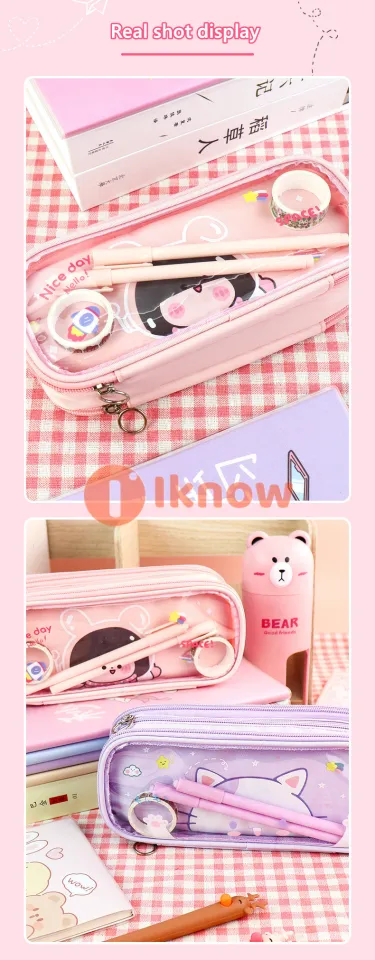 I know Grid Mesh Pen Pencil Case Cute Clear Pencil Pouch For Purse