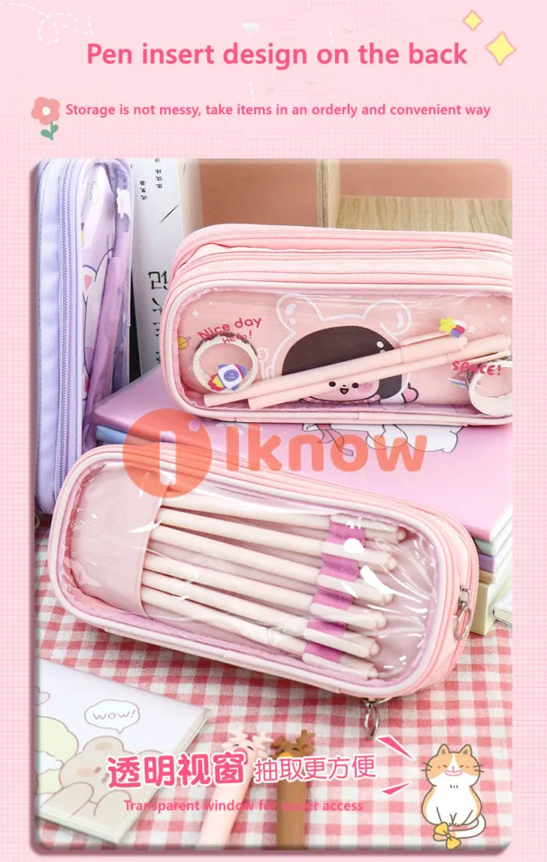 I know Grid Mesh Pen Pencil Case Cute Clear Pencil Pouch For Purse Small  Transparent Marker Bag For Girls Aesthetic School Pen Organizer Bag Bulk