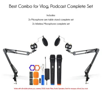 Vlog & Podcast Complete Combo — 2x Arm Stand Tripod + 2x Microphone Set
