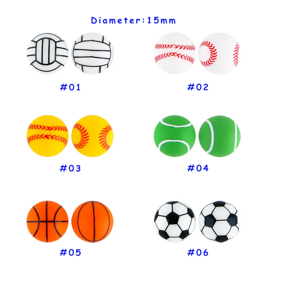 15mm Baseball Printed Silicone Beads