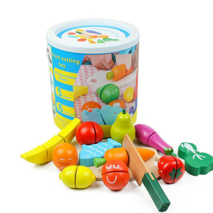 [Premium Quality]Cutting Food Wooden Play Food Set Toy Pretend Food with Knife Fruit Vegetable
