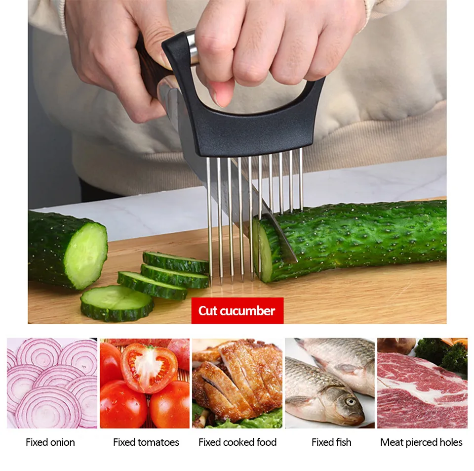 Onion Slicer Rack, All In One Onion Rack Stainless Steel Onion Fork Food  Slicing Assistant Kitchen Gadget Onion Cutter Slicer Vegetable Tool For  Chopp