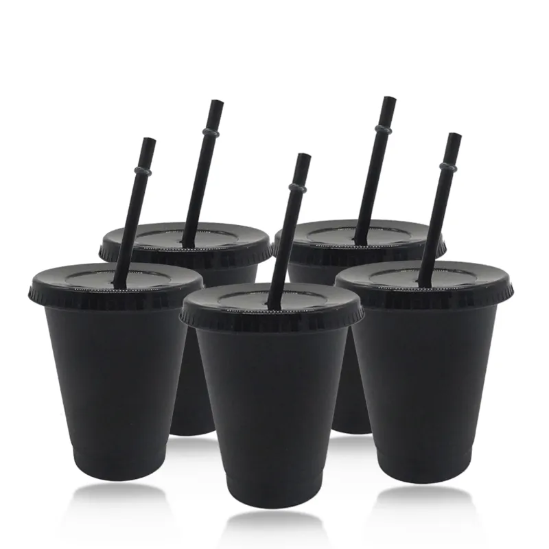 5pcs/set Plastic Cups Tumblers with Lids Straws Reusable Plastic Cold Cups