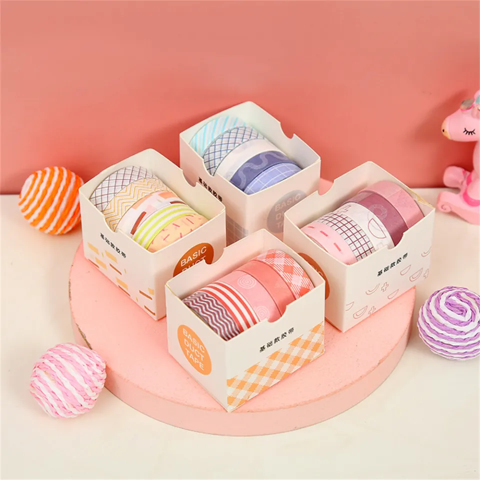 Deal Sleek 5rolls/box Solid Color Washi Tape Set Decorative Masking Tape  Cute Scrapbooking Adhesive Tape School Stationery Supplies