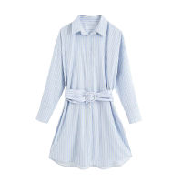 ZZOOI KPYTOMOA Women 2020 Chic Fashion With Belt Striped Loose Mini Shirt Dress Vintage Long Sleeve Button-up Female Dresses Mujer