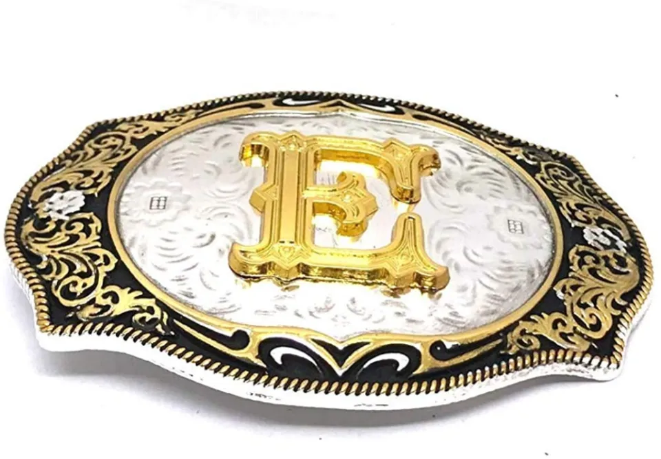 Rectangle Gold Western Belt Buckle Initial Letters Abcdmrj To Z