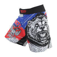 SOTF MMA Wolf กางเกงขาสั้นสำหรับผู้ชาย,กางเกงขาสั้นกางเกงขาสั้นต่อสู้ลายเรขาคณิตระบายอากาศชกมวยเอ็มเอ็มเอ