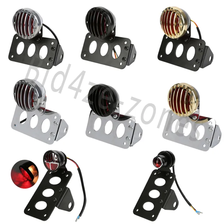 Motorcycle Side Mount Tail Light w/ License Number Plate Bracket Stop
