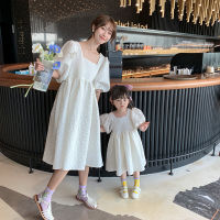 Summer New Mom Daughter Princess Dress Family Matching Clothes Toddler Baby Solid Puff Sleeve Dress Fashion Pretty Dresses