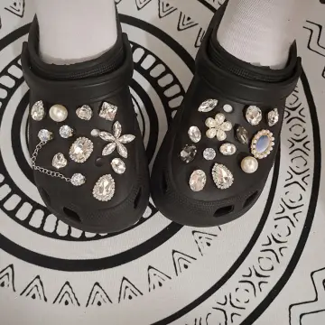 Retro Rhinestone Croc Charms Designer DIY Metal Pearl Shoe