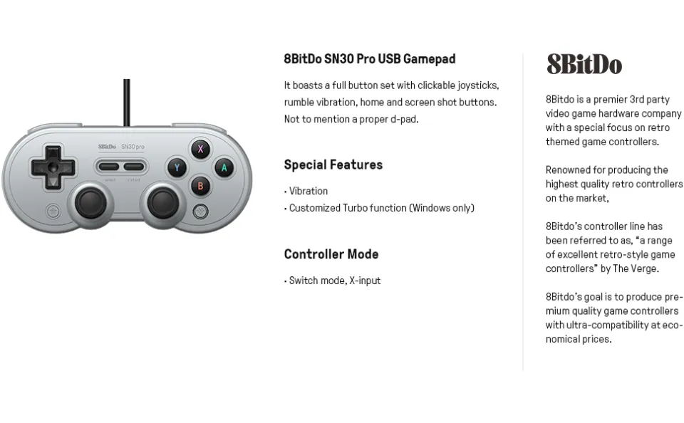 8Bitdo SN30 Pro USB controller for Raspberry Pi, Switch, Windows