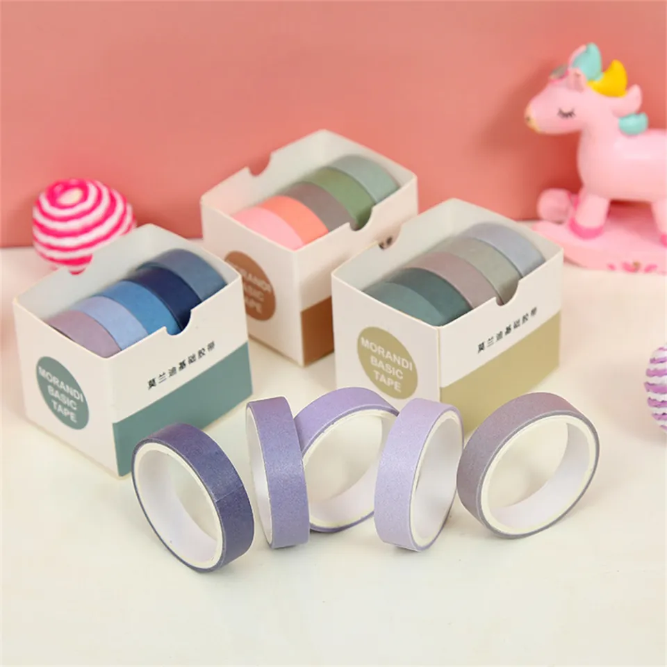 Deal Sleek 5rolls/box Solid Color Washi Tape Set Decorative Masking Tape  Cute Scrapbooking Adhesive Tape School Stationery Supplies