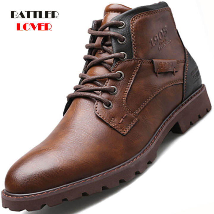 2021 Men Boots Leather Autumn Winter Vintage Style Ankle Boots Men Lace