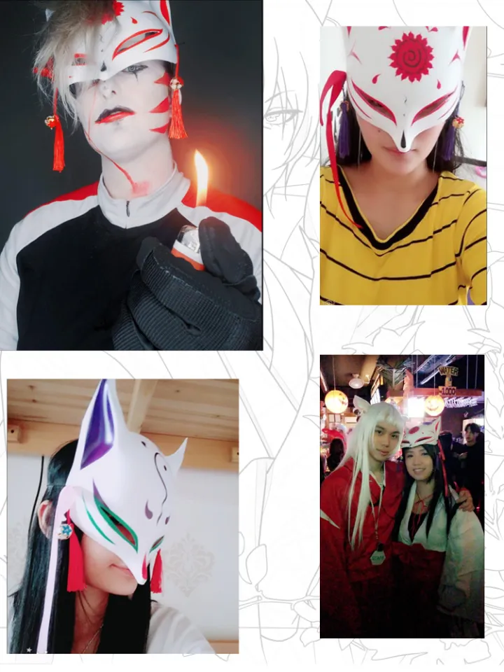 Hand Painted Updated Anbu Mask, Japanese Kitsune Fox Mask Full