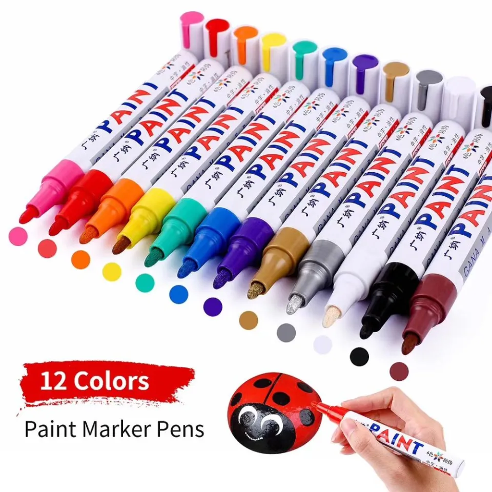 12PCS/Lot Super Golden Metallic Markers Paints Pens Art Permanent Writing  Markers for Paper Stone Glass